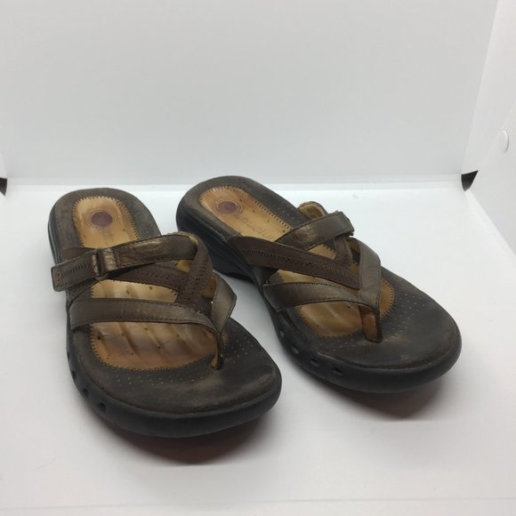 Clarks Pewter Bronze Leather Slip On  Sandals  6 - Picture 2 of 10